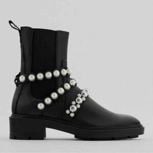 Zara Black Pearl-Embellished Women's Chelsea Boots